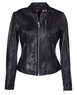 21141W - Women's Lambskin "Cafe" Leather Jacket (Black)